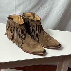 J.B. Dillon Fringe Suede Ankle Booties - Tan
